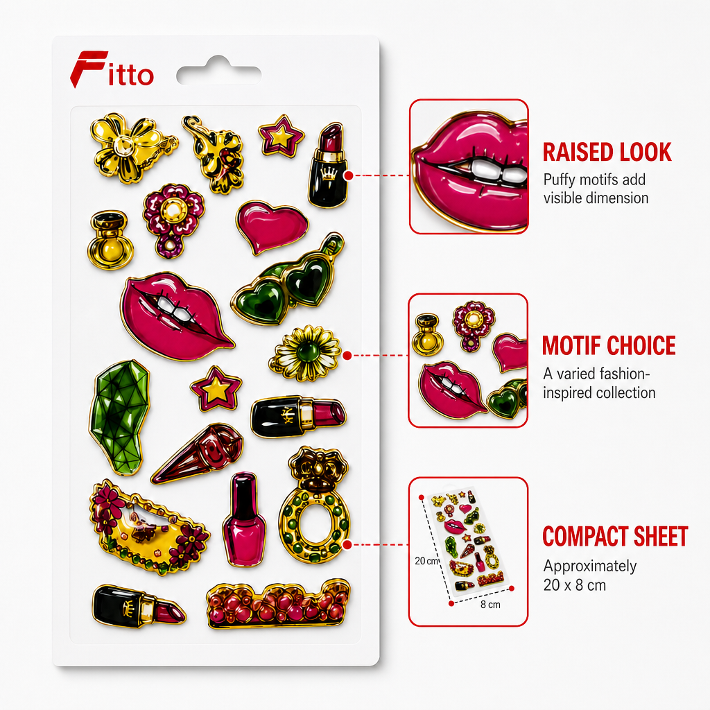 240 Pieces Fashion Jewelry 3D Puffy Stickers (Multicolor Decorative Sheet – 20 x 8 cm)