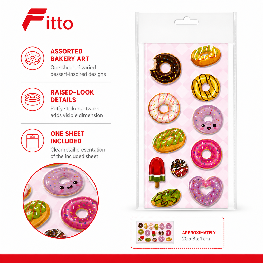240 Pieces Bakery 3D Puffy Stickers (Assorted Decorative Designs – 1 Sheet)