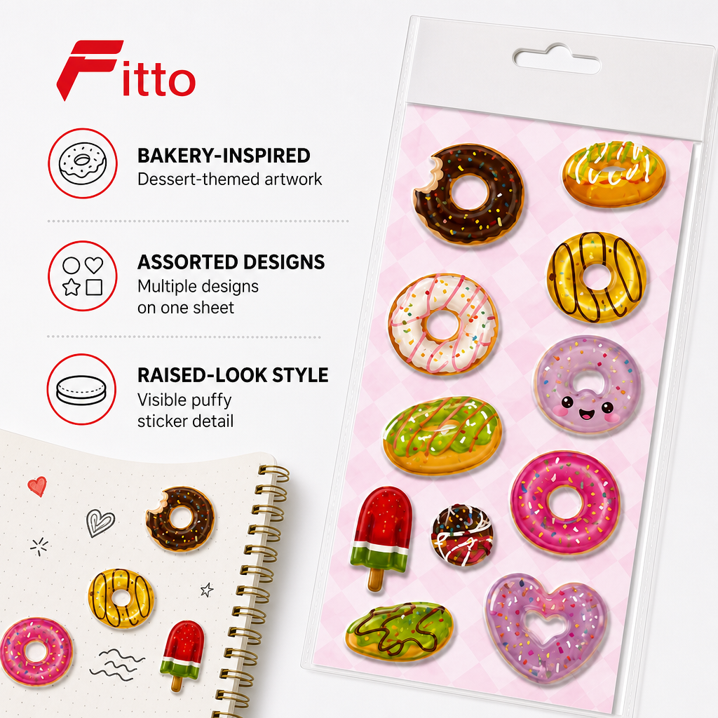 240 Pieces Bakery 3D Puffy Stickers (Assorted Decorative Designs – 1 Sheet)
