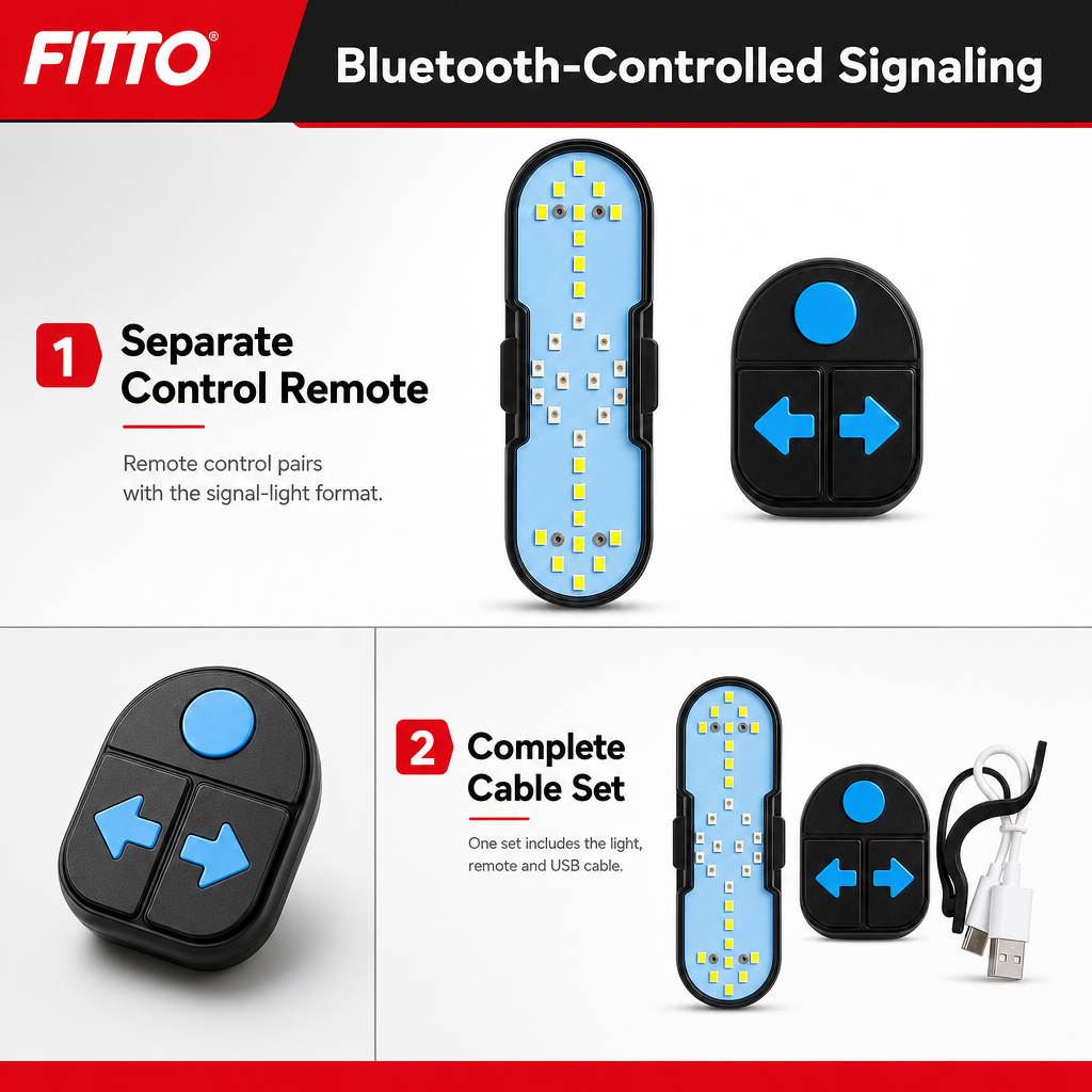 72 Pieces Bluetooth Bicycle Turn Signals with Remote (USB Cable and Signal Controls – 1 Set)