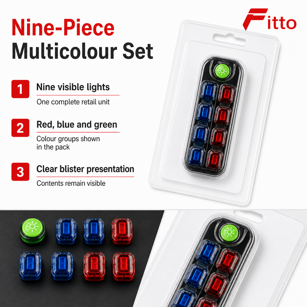 96 Pieces Bicycle Safety Warning Light Sets (9 Pieces – Multicolour Cycling Light Assortment)