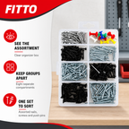 120 Pieces Assorted Hardware Fastener Kits (8-Compartment Organizer Box with Nails – Screws and Push Pins – 1 Set)