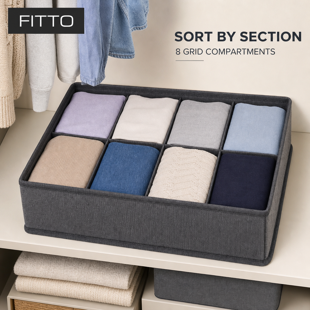 120 Pieces Wardrobe Organizer Boxes (8-Grid Clothing Divider – Grey – 30 x 30 x 10 cm)