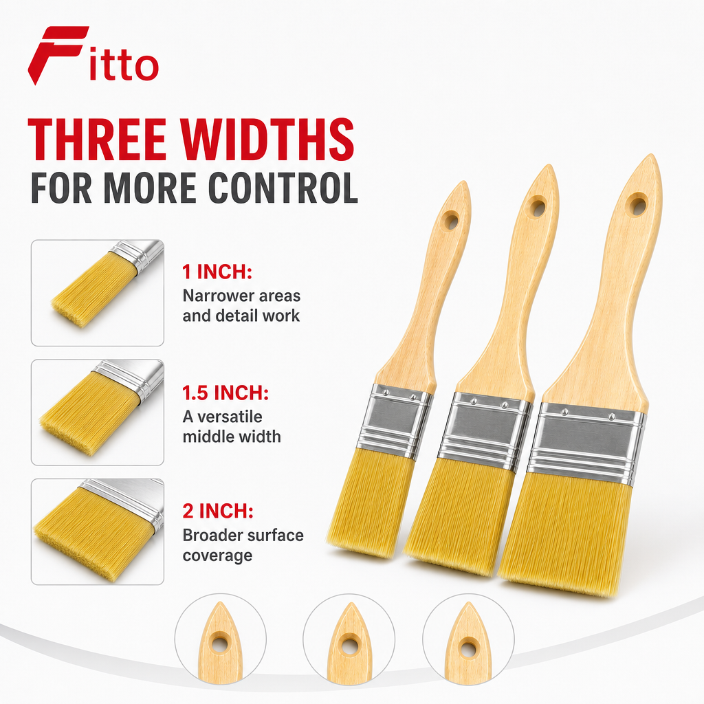 120 Pieces Paint Brush Sets (3 Pieces – Assorted Sizes 1 Inch – 1.5 Inch and 2 Inch – Wooden Handles)