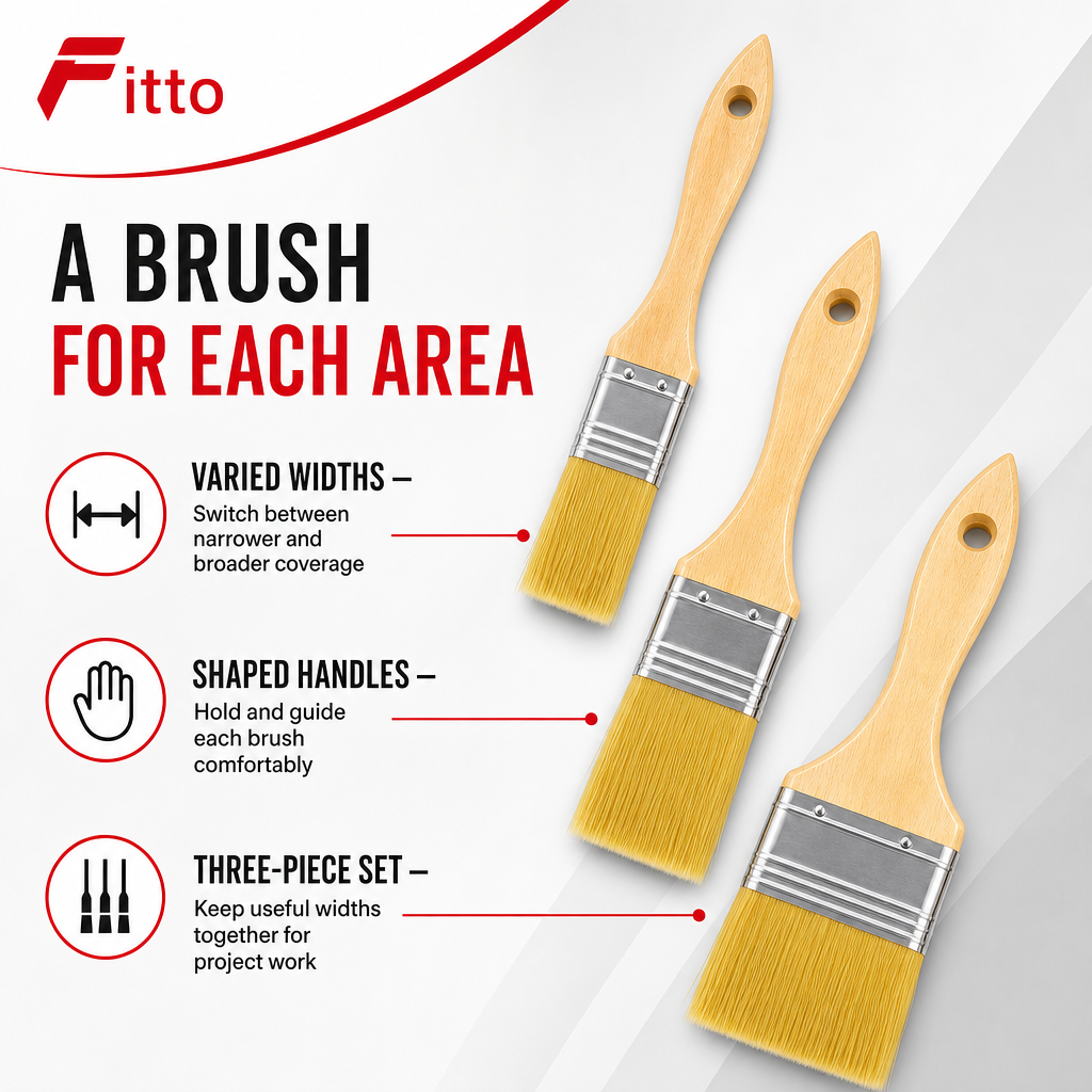 120 Pieces Paint Brush Sets (3 Pieces – Assorted Sizes 1 Inch – 1.5 Inch and 2 Inch – Wooden Handles)