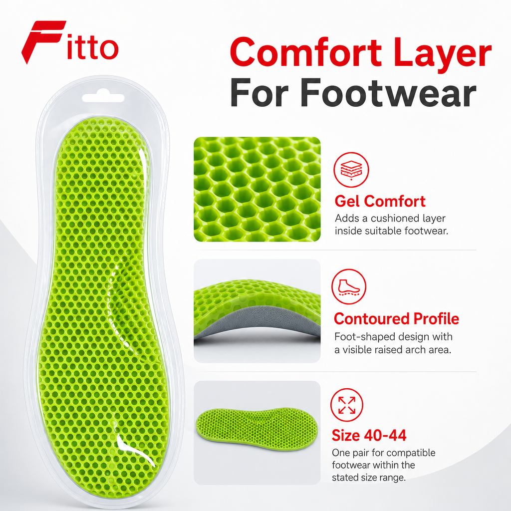 96 Pieces Gel Comfort Insoles (Green – Size 40-44 – 1 Pair)