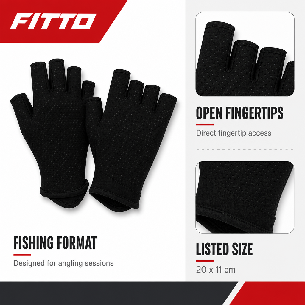 96 Pieces Fishing Gloves (Black Fingerless Design – 20 x 11 cm – 1 Pair)