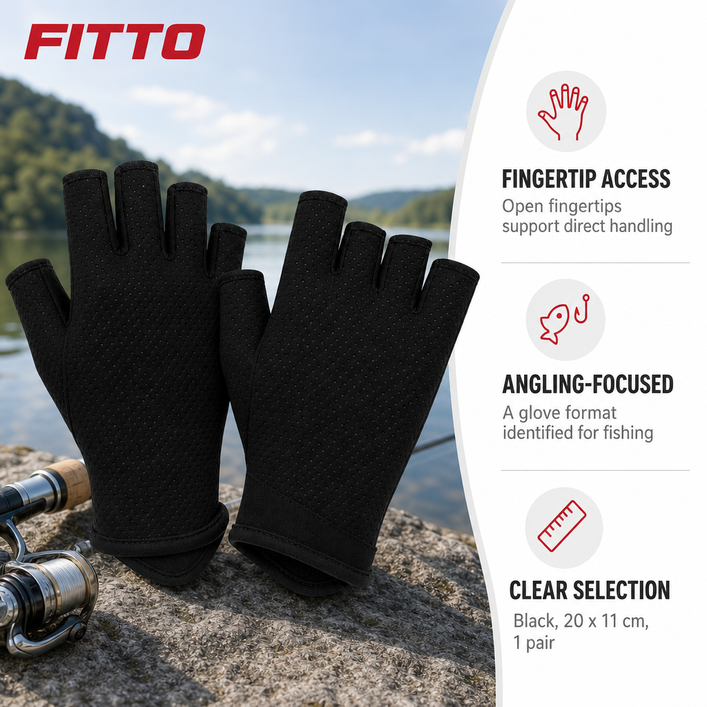 96 Pieces Fishing Gloves (Black Fingerless Design – 20 x 11 cm – 1 Pair)