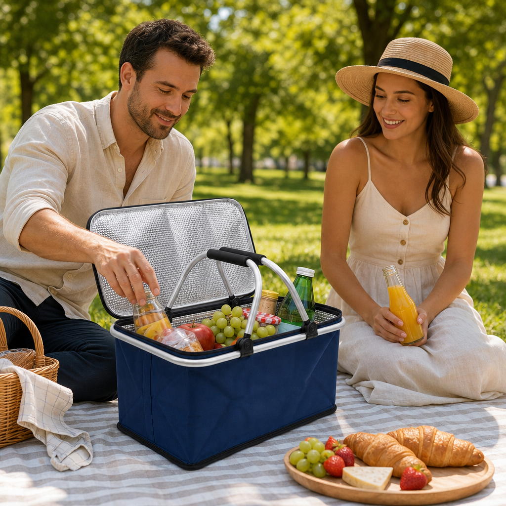 72 Pieces Foldable Picnic Baskets with Aluminium Frame (Portable Outdoor Food Carrier – 46 x 28 x 26 cm)