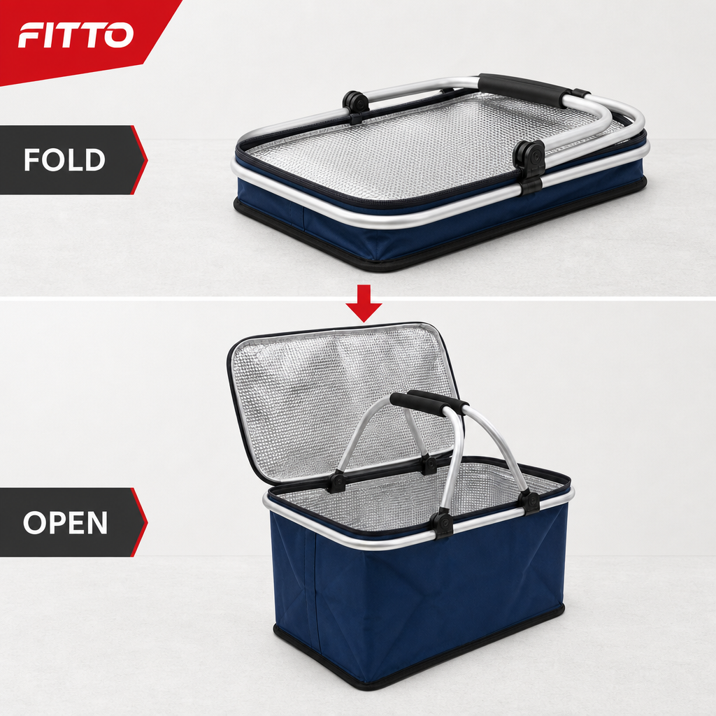 72 Pieces Foldable Picnic Baskets with Aluminium Frame (Portable Outdoor Food Carrier – 46 x 28 x 26 cm)