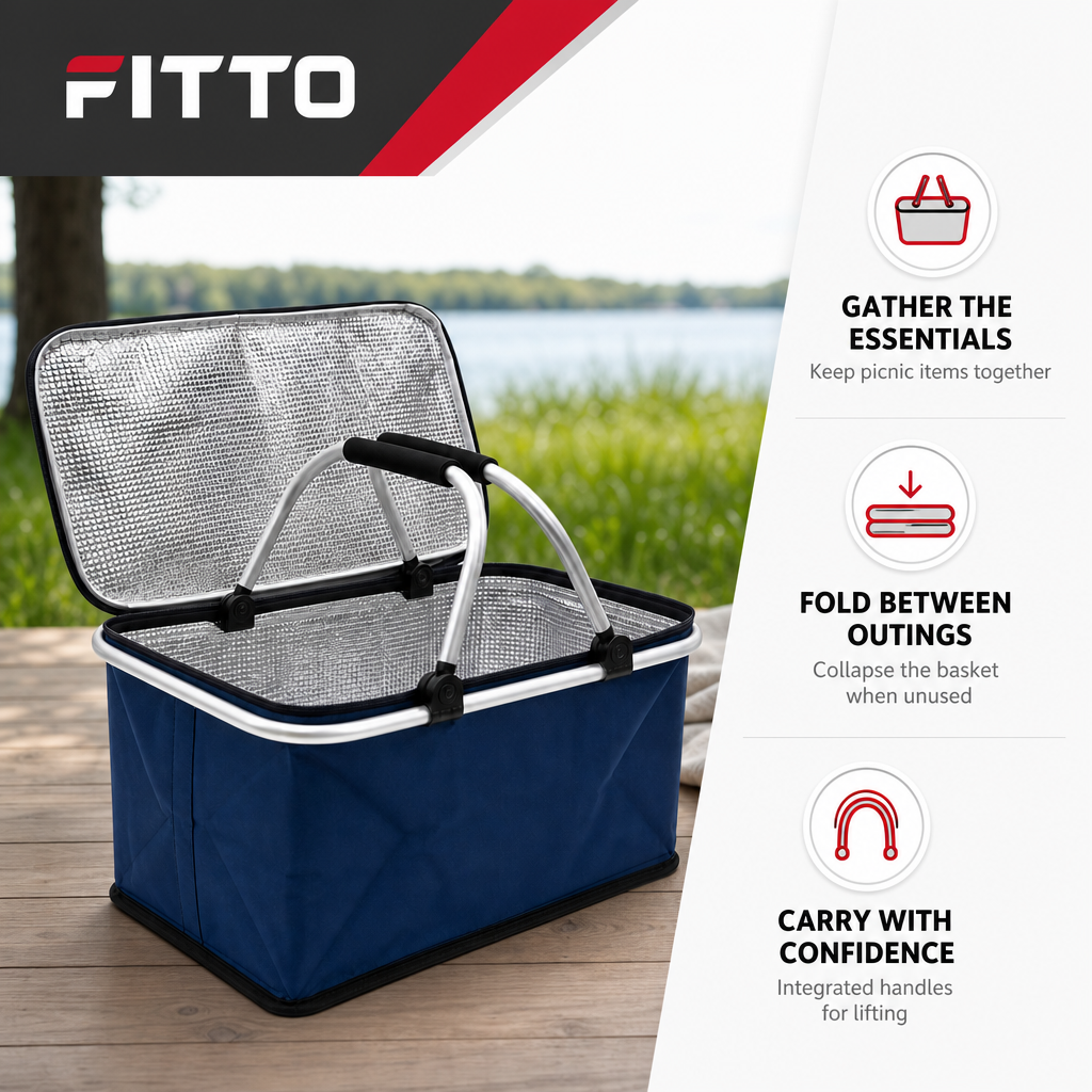 72 Pieces Foldable Picnic Baskets with Aluminium Frame (Portable Outdoor Food Carrier – 46 x 28 x 26 cm)