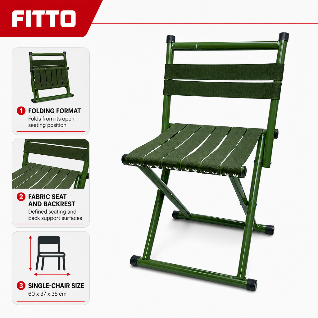 72 Pieces Green Foldable Chairs (Compact Seating for Outdoor Trips – 60 x 37 x 35 cm)