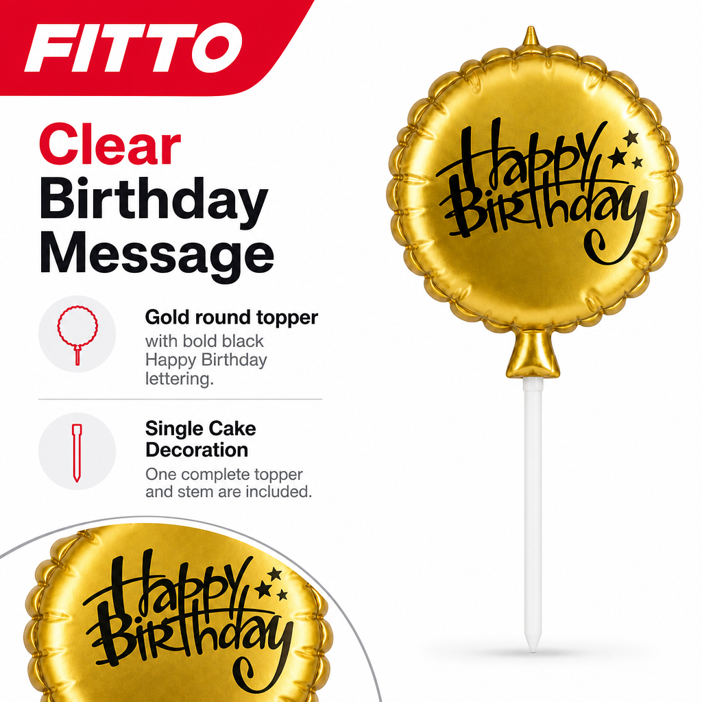 144 Pieces Gold Happy Birthday Cake Candles (Round Cake Topper Decoration)