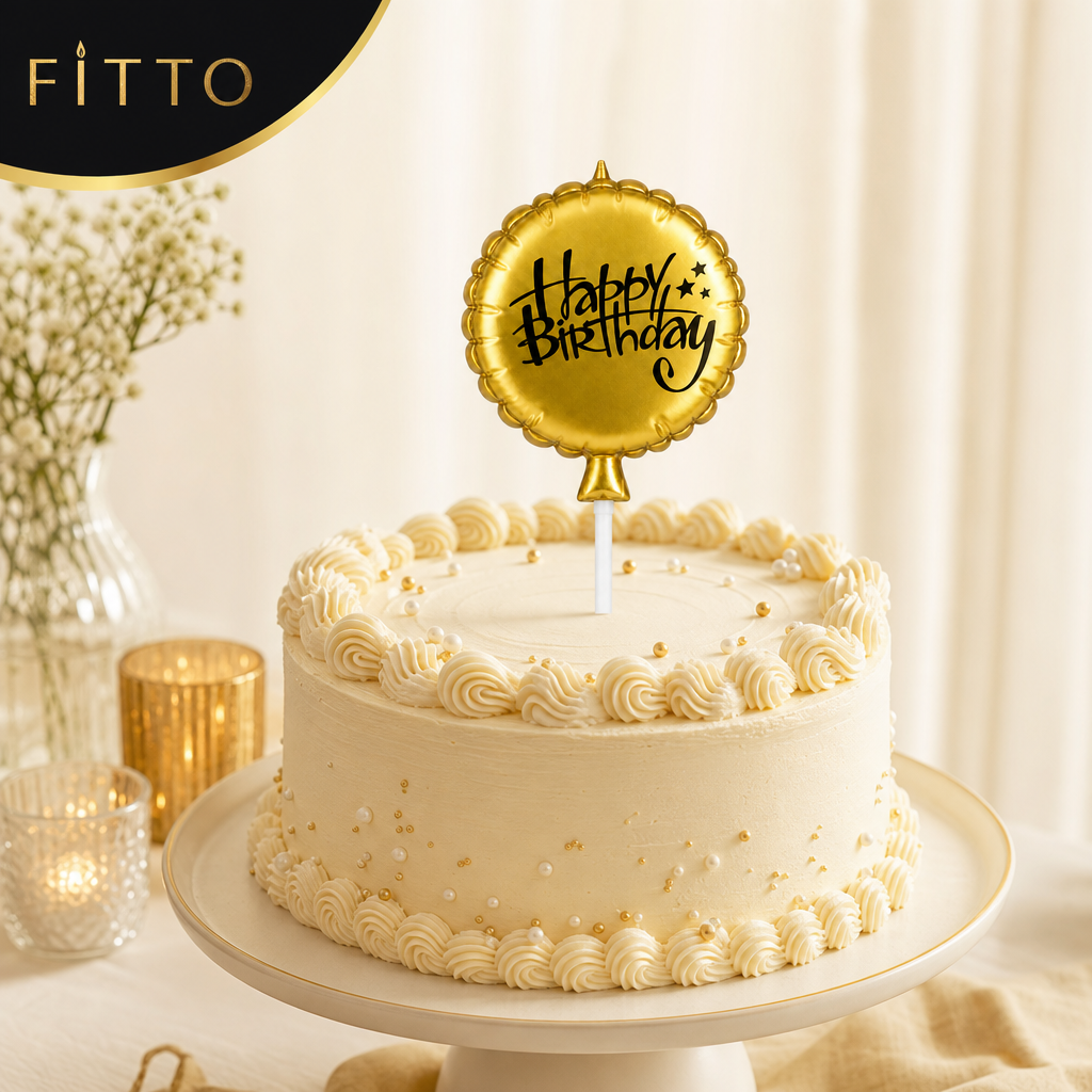 144 Pieces Gold Happy Birthday Cake Candles (Round Cake Topper Decoration)