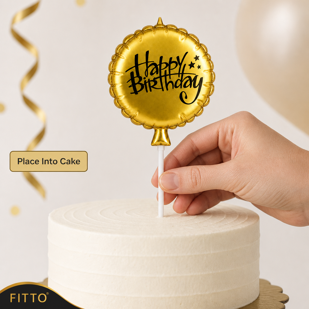 144 Pieces Gold Happy Birthday Cake Candles (Round Cake Topper Decoration)