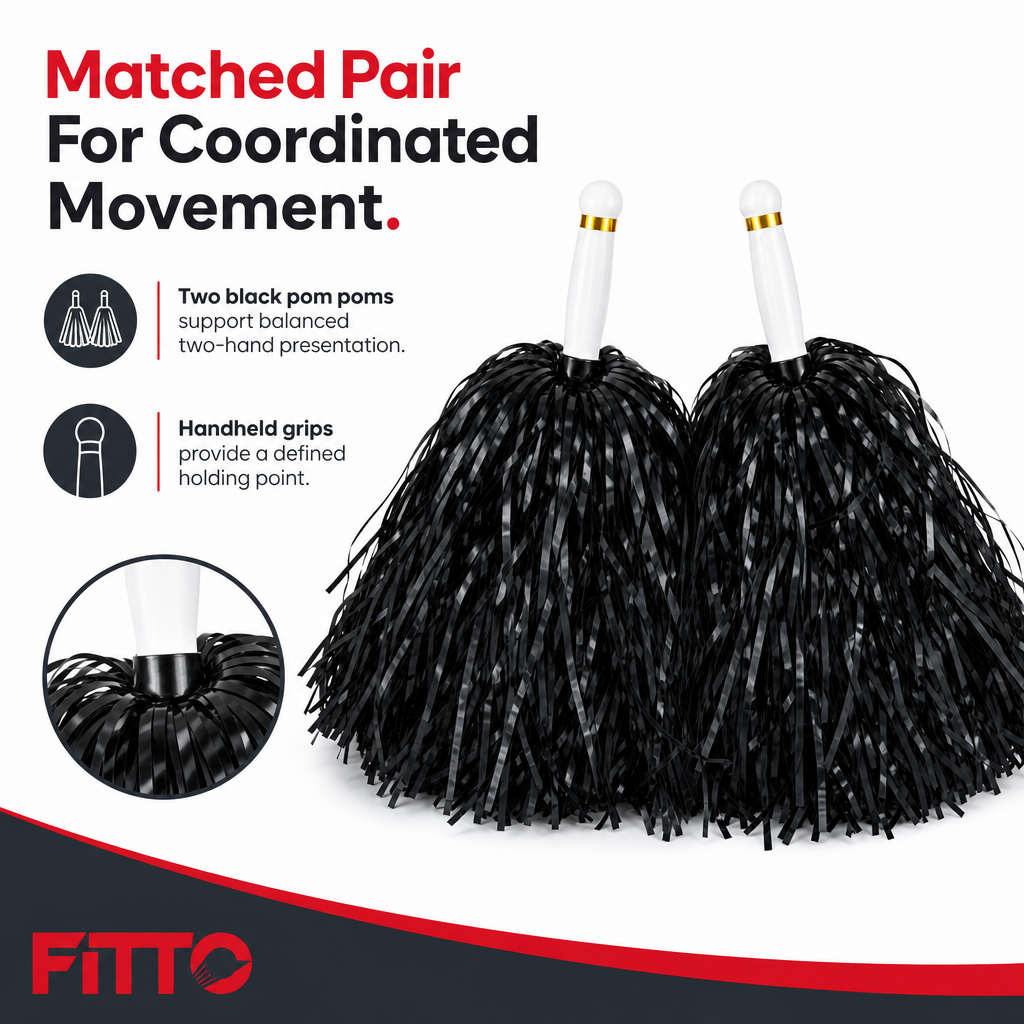 240 Pieces Black Cheerleading Pom Poms (1 Pair – Handheld Team Spirit Accessories)