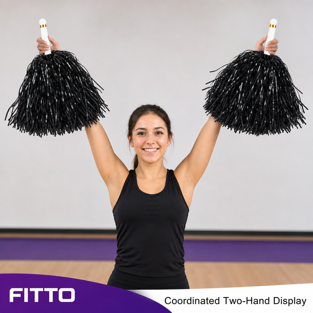 240 Pieces Black Cheerleading Pom Poms (1 Pair – Handheld Team Spirit Accessories)