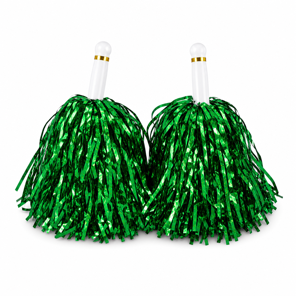 240 Pieces Green Cheerleading Pom Poms (1 Pair – Handheld Metallic Fringe for Performances and Team Routines)