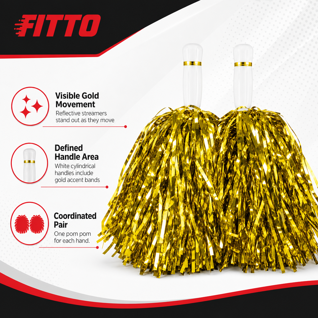 144 Pieces Gold Cheerleading Pom Poms (1 Pair – 35 cm)