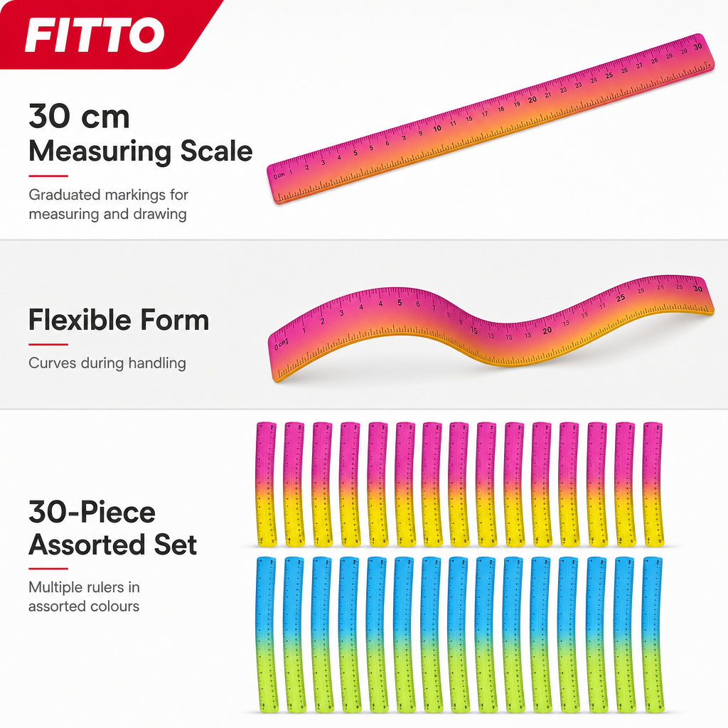 48 Pieces Flexible Rulers (30 cm – Assorted Colors – 30-Piece Set for Measuring – Drawing and School Stationery)