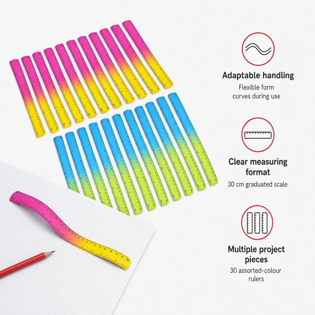 48 Pieces Flexible Rulers (30 cm – Assorted Colors – 30-Piece Set for Measuring – Drawing and School Stationery)