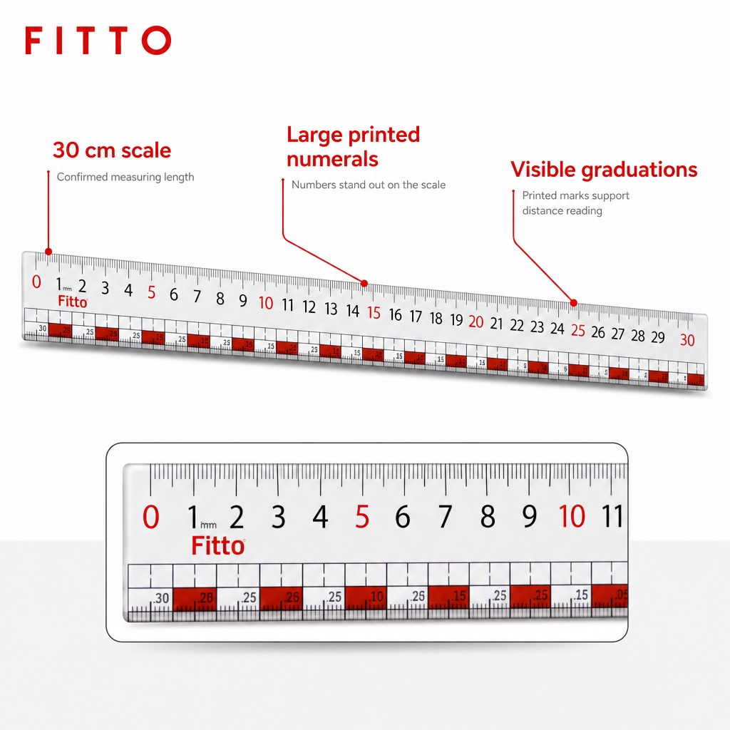 48 Pieces 30 cm Large-Number Rulers (Clear Printed Graduations for Measuring – Drawing and Desk Work)