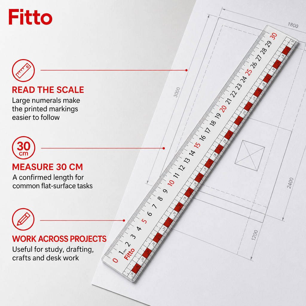 48 Pieces 30 cm Large-Number Rulers (Clear Printed Graduations for Measuring – Drawing and Desk Work)