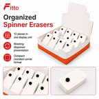 72 Pieces Spinner Eraser Packs (12 Erasers per Pack – White – Rotating Dispenser Design for School and Desk Use)