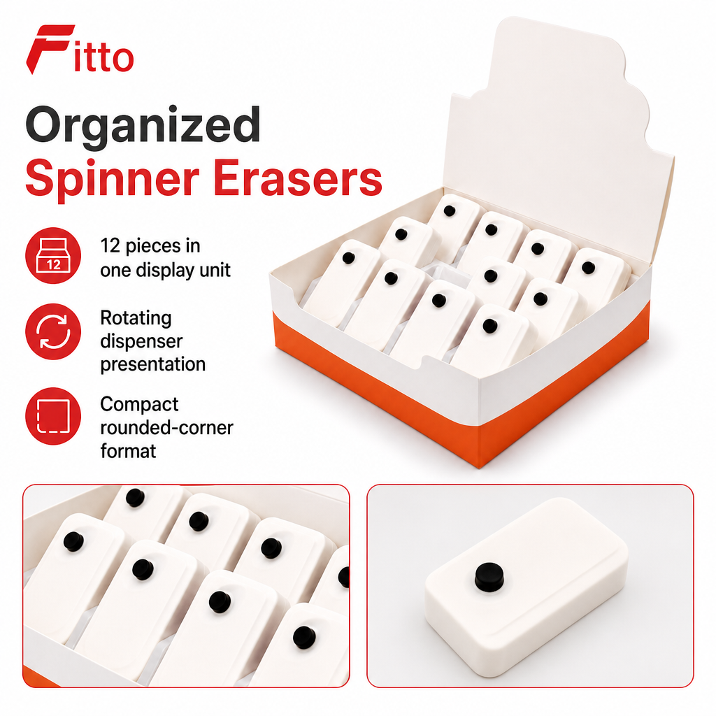 72 Pieces Spinner Eraser Packs (12 Erasers per Pack – White – Rotating Dispenser Design for School and Desk Use)