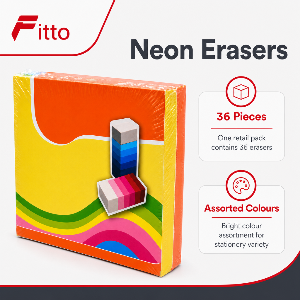 96 Pieces Neon Eraser Packs (36 Erasers per Pack – Assorted Colors – For School and Office Writing Correction)
