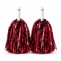 240 Pieces Red Cheerleading Pom Poms (1 Pair with White Handles and Metallic Streamers)