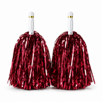 240 Pieces Red Cheerleading Pom Poms (1 Pair with White Handles and Metallic Streamers)