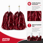 240 Pieces Red Cheerleading Pom Poms (1 Pair with White Handles and Metallic Streamers)