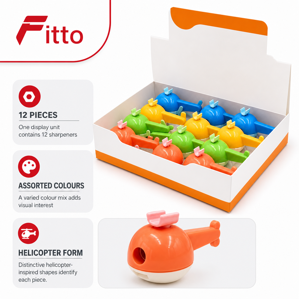 72 Pieces Helicopter Pencil Sharpeners (Assorted Colors – 12-Piece Display Set)