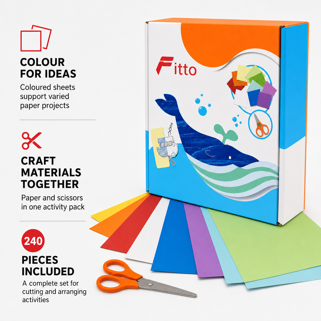 72 Pieces Coloured Paper Cutting Sets with Scissors (240 Pieces for Creative Activities)
