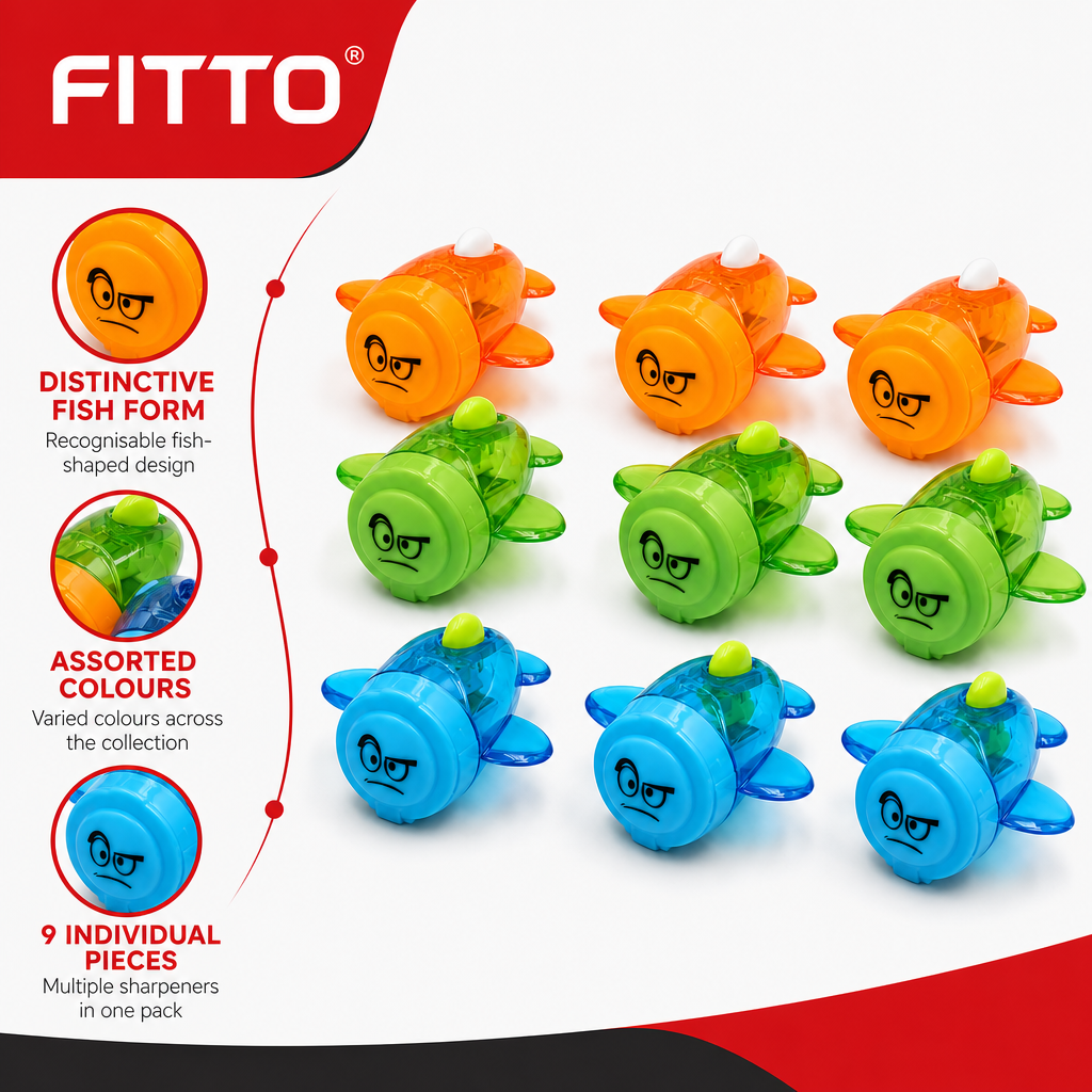 96 Pieces Fish-Shaped Pencil Sharpeners (Assorted Colors – 9 Pieces)