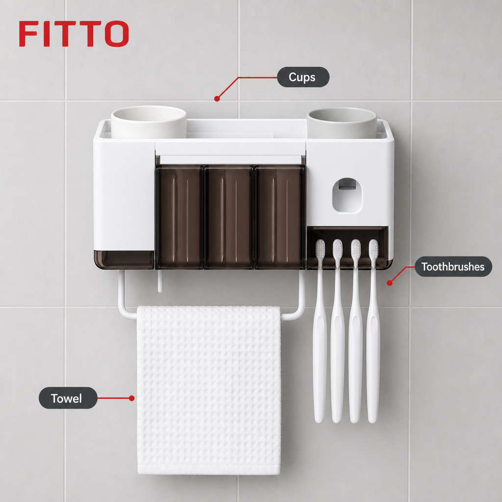 120 Pieces Wall-Mounted Toothbrush Racks with Cups and Towel Bar (White)