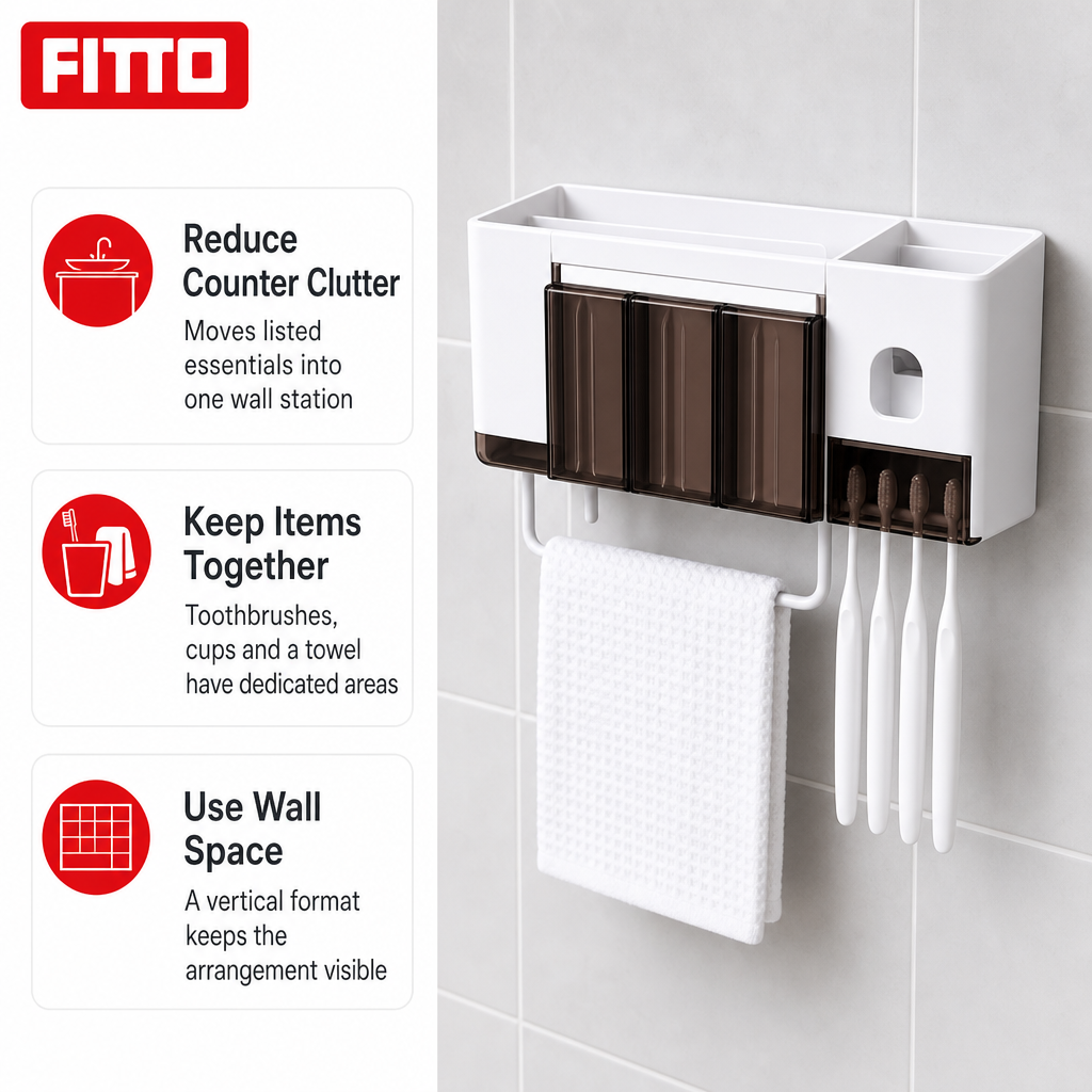 120 Pieces Wall-Mounted Toothbrush Racks with Cups and Towel Bar (White)
