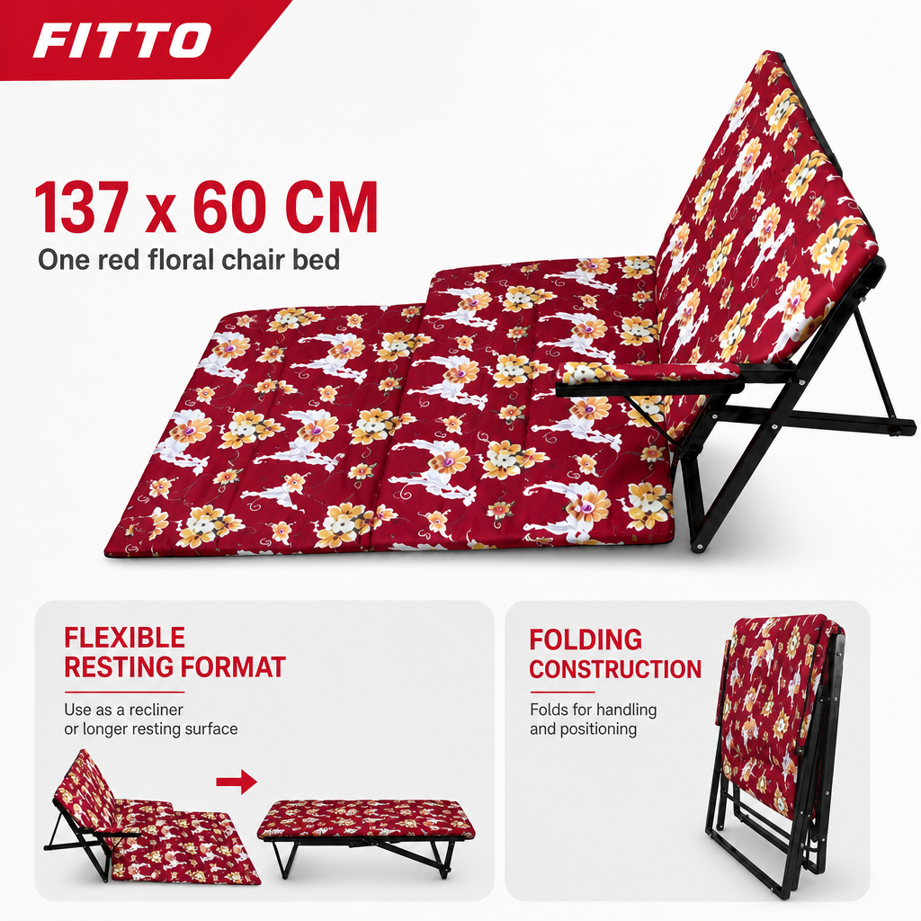 48 Pieces Red Floral Folding Recliner Chair Beds (137 x 60 cm)