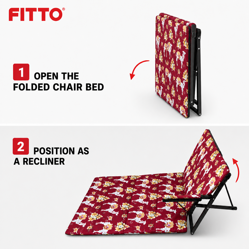 48 Pieces Red Floral Folding Recliner Chair Beds (137 x 60 cm)