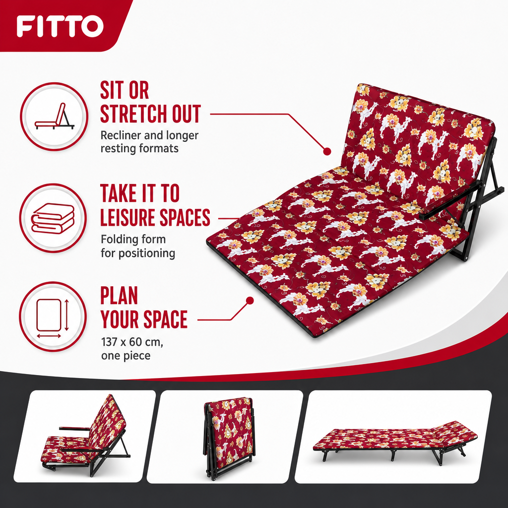 48 Pieces Red Floral Folding Recliner Chair Beds (137 x 60 cm)