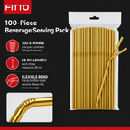 144 Pieces Gold Flexible Drinking Straws (100 Pieces – 28 cm Bendable Beverage Straws)