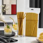 144 Pieces Gold Flexible Drinking Straws (100 Pieces – 28 cm Bendable Beverage Straws)