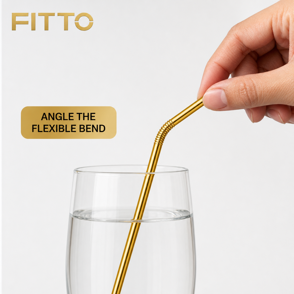 144 Pieces Gold Flexible Drinking Straws (100 Pieces – 28 cm Bendable Beverage Straws)