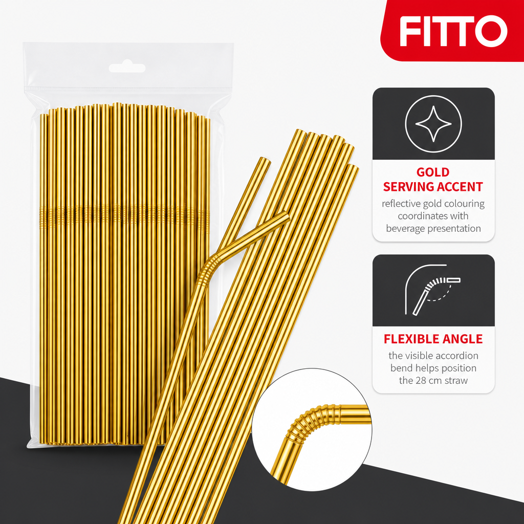 144 Pieces Gold Flexible Drinking Straws (100 Pieces – 28 cm Bendable Beverage Straws)