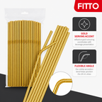144 Pieces Gold Flexible Drinking Straws (100 Pieces – 28 cm Bendable Beverage Straws)