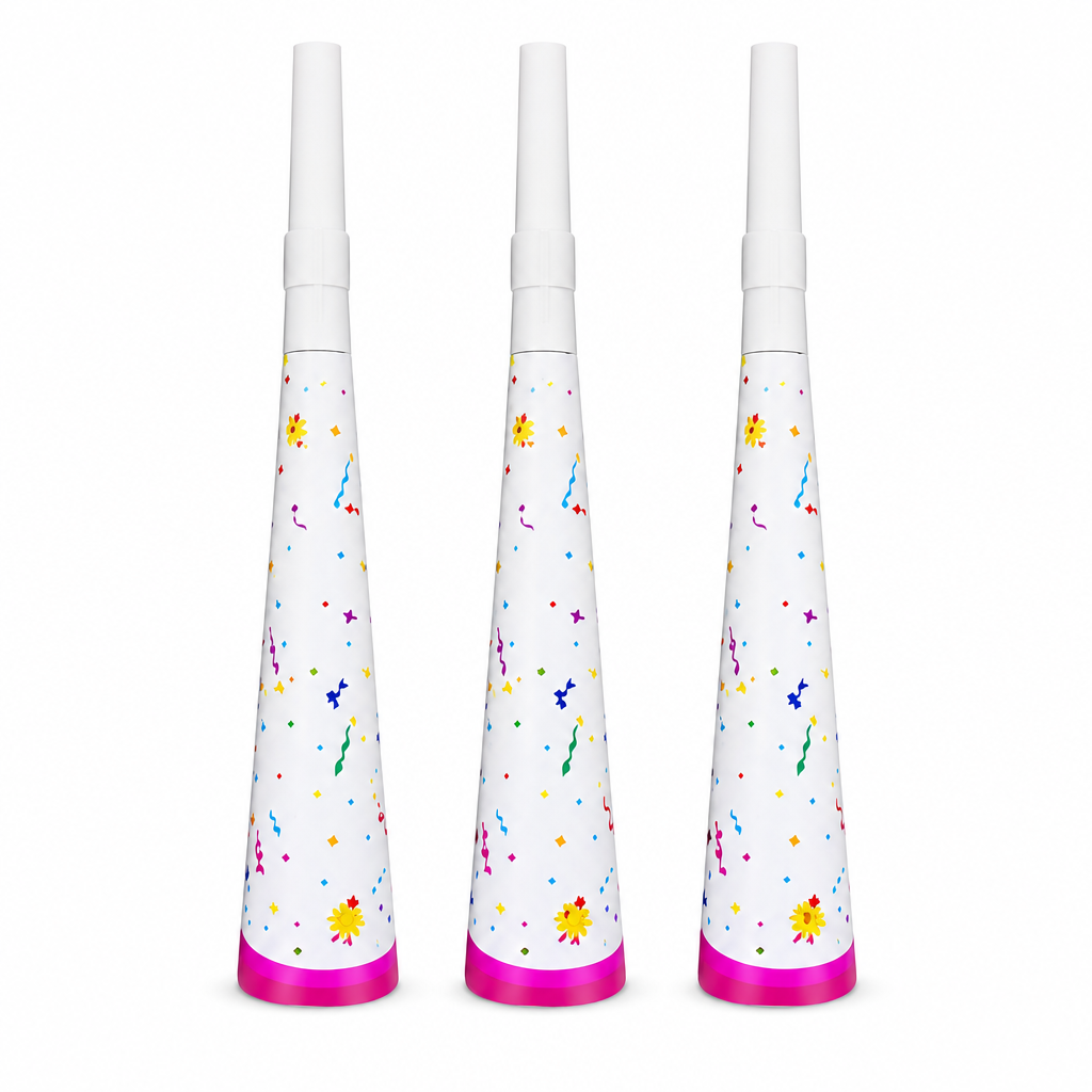 144 Pieces Confetti Print Party Horns (3 Pieces – Colourful Celebration Table Accessories)