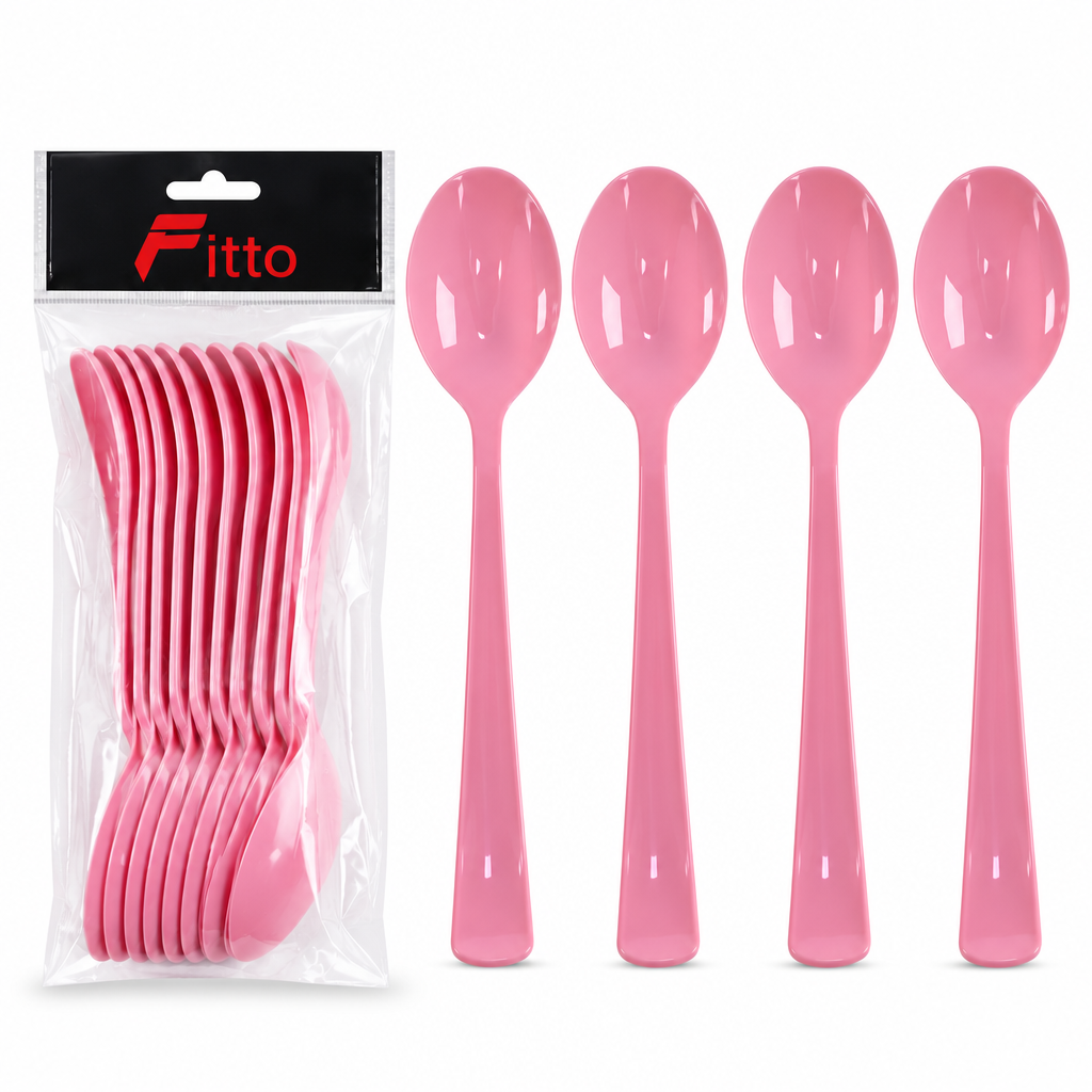 144 Pieces Pink Plastic Spoons (12 Pieces – Tableware Cutlery Set for Meals and Gatherings)