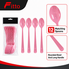 144 Pieces Pink Plastic Spoons (12 Pieces – Tableware Cutlery Set for Meals and Gatherings)