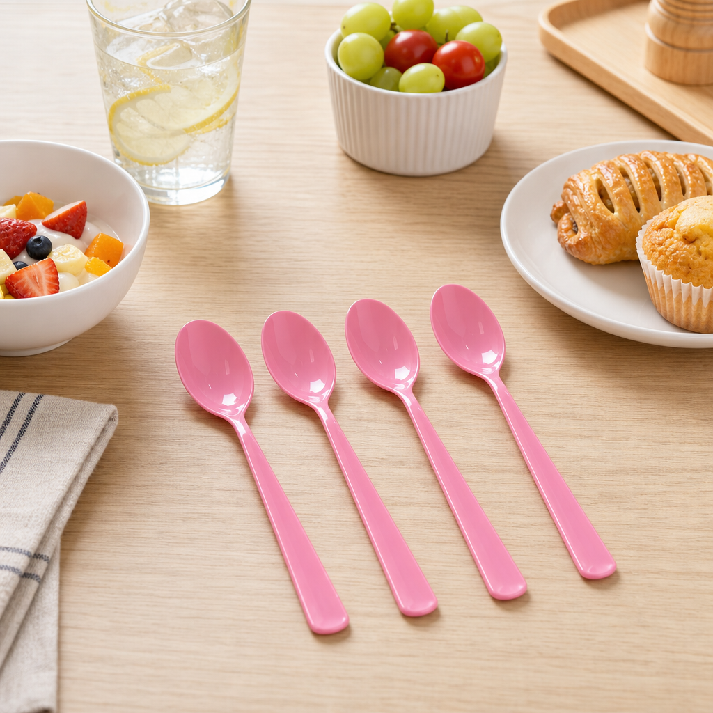 144 Pieces Pink Plastic Spoons (12 Pieces – Tableware Cutlery Set for Meals and Gatherings)
